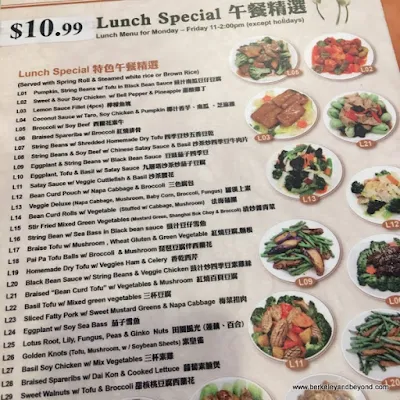 lunch special menu at Enjoy Vegetarian Restaurant in San Francisco, California