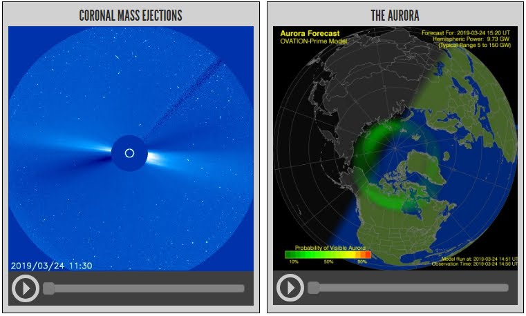 Rara tempesta solare con aurora boreale in aree insolite.