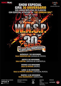 Conciertos de WASP en Madrid, Barcelona, Bilbao, Santiago y Cartagena en Noviembre