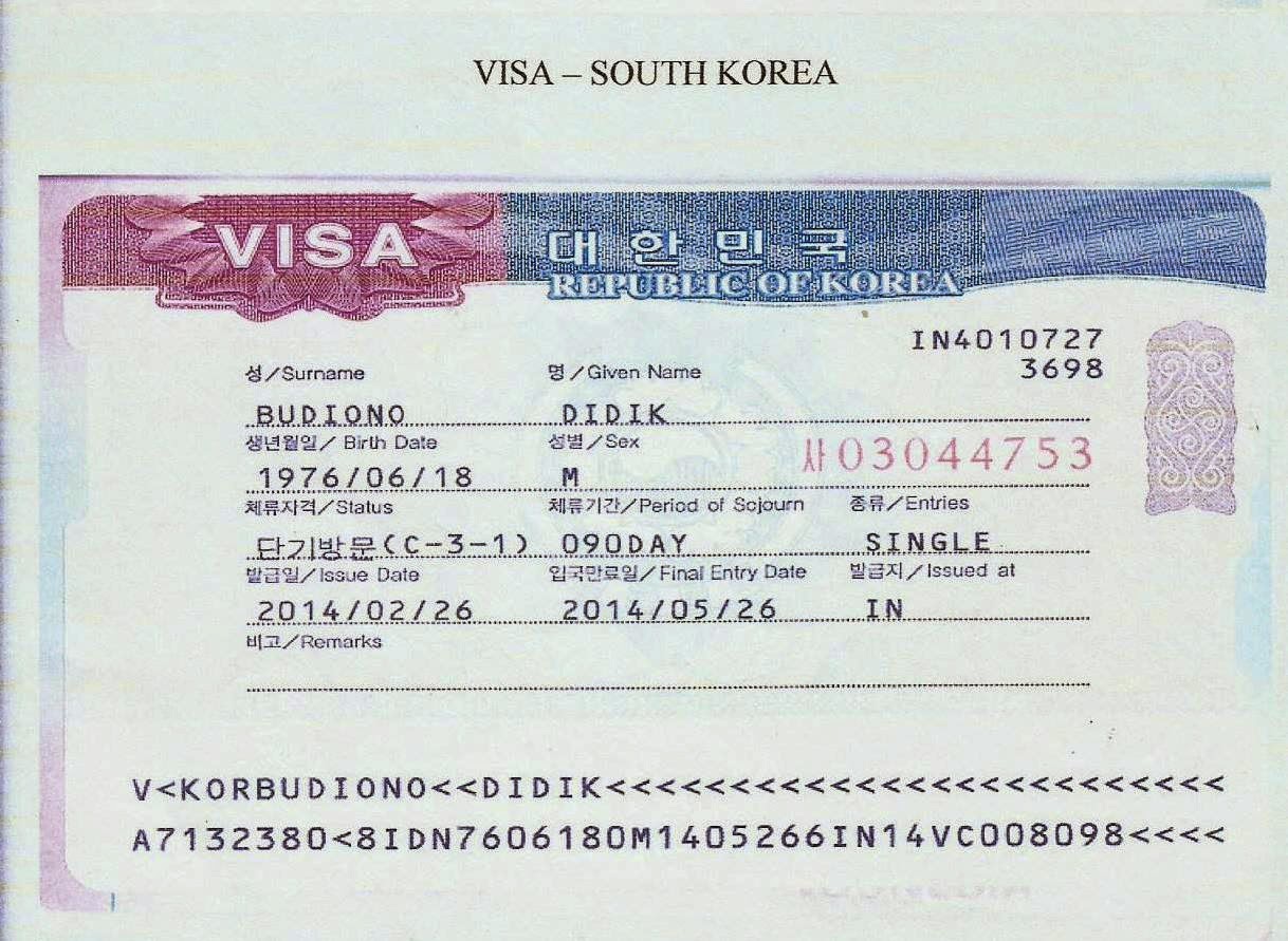 Виза корея параметры