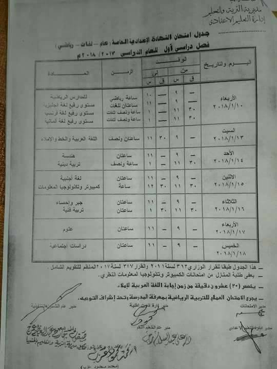 جداول امتحانات محافظة المنيا الترم الأول 2018 1%2B%25288%2529