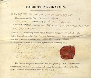 share certificate from the Parrett Navigation company 1839