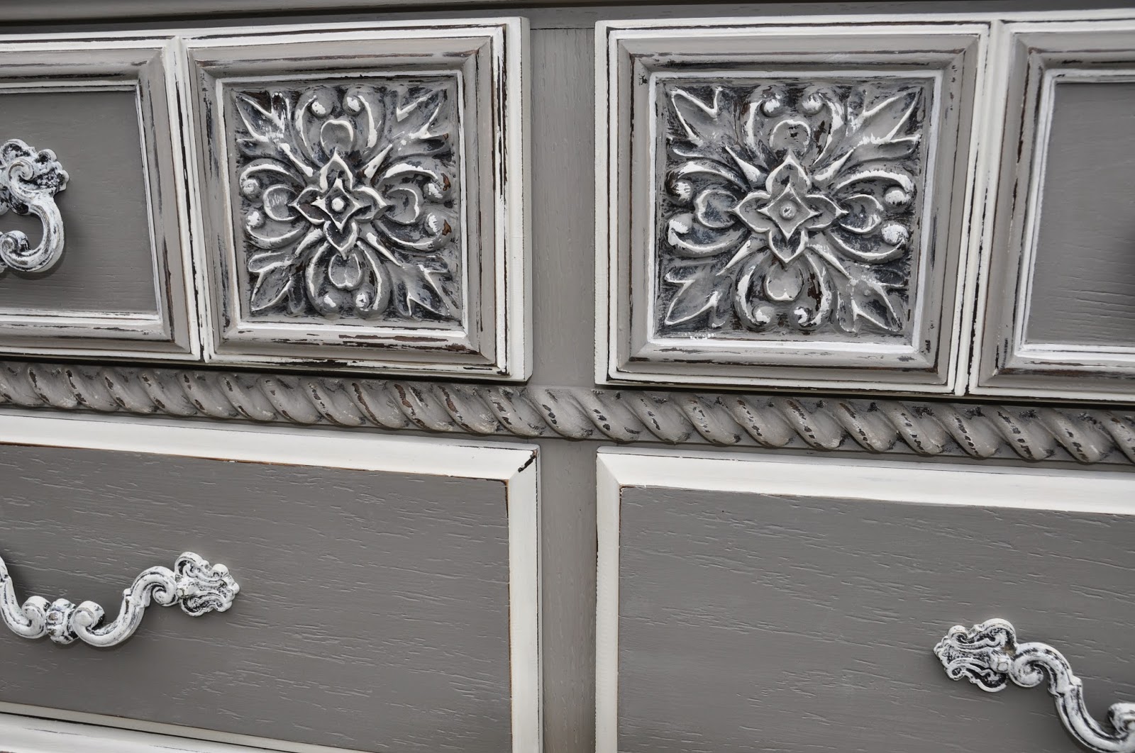 Sweetly Chic Sophisticated Grey Lowboy dresser
