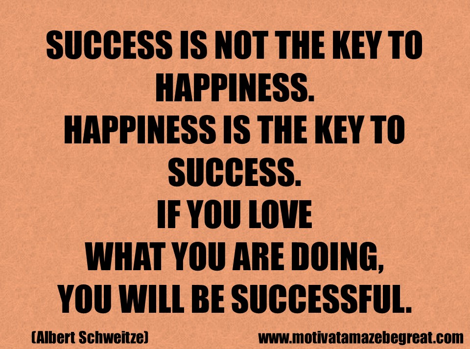 Happiness is success. Happiness is the key. The key to happiness. Successful quotes. The key to happiness.