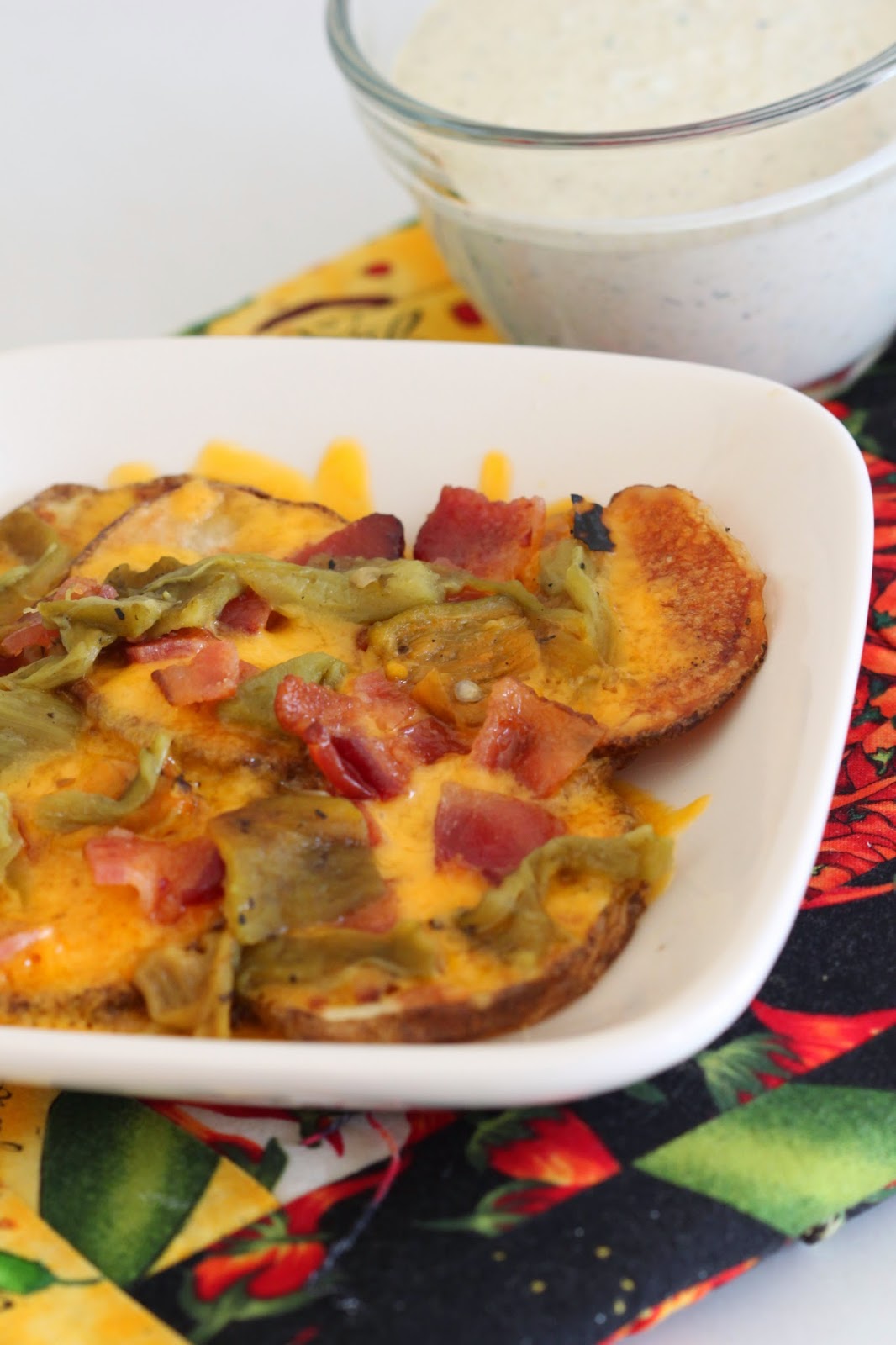 Loaded Baked Potato Chips with Green Chile Ranch Dressing