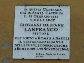 A plaque marks the house in Parma where Lanfranco was born and raised in a poor family