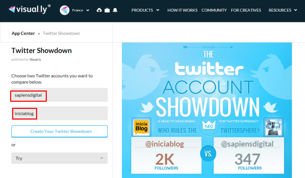 Crea una infografía comparativa de tu cuenta Twitter con Visual.ly