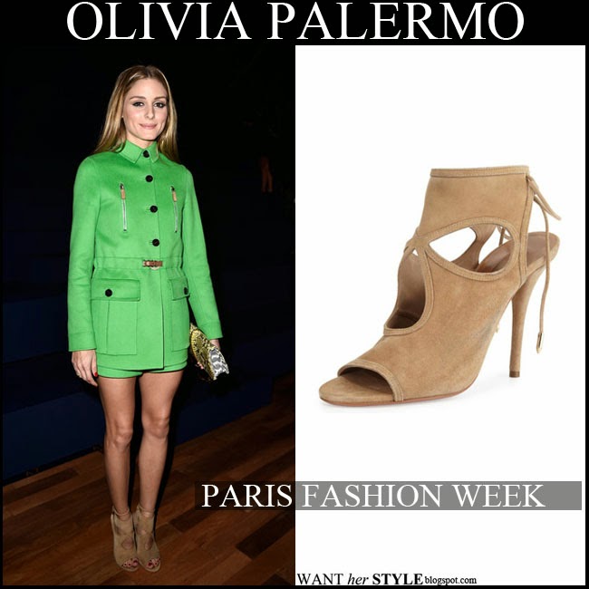 WHAT SHE WORE: Olivia Palermo in short green coat with snake clutch and ...
