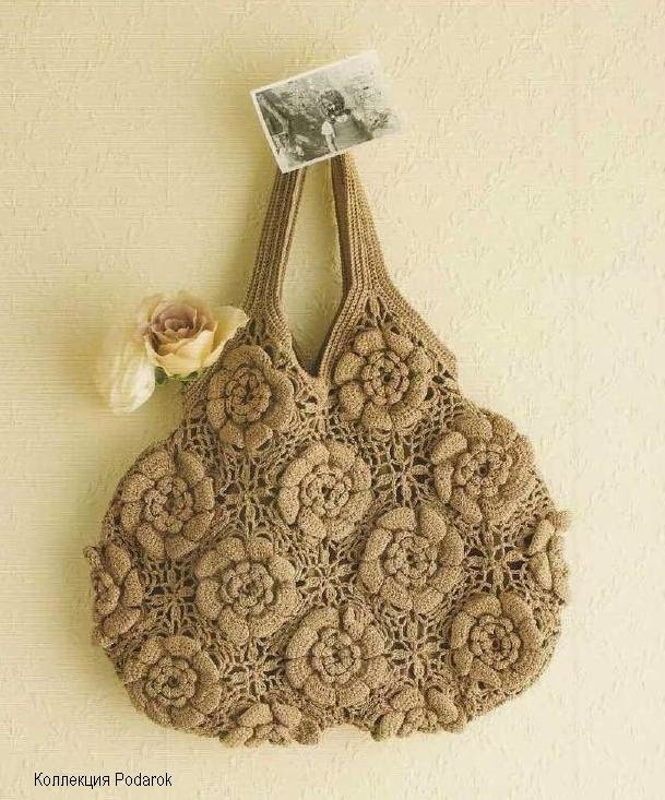 Bolso tejido al crochet con grannys florales - con esquemas y patrones