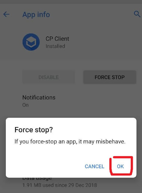 force stop CP Client