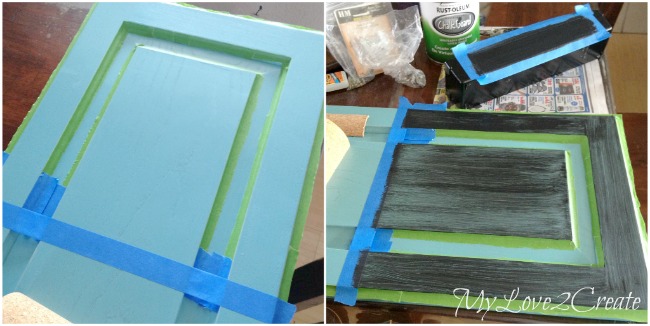 Taping off and painting chalkboard paint on cupboard door
