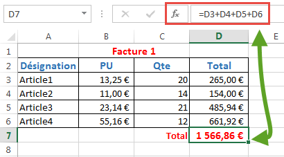 Résultat de la formule addition Résultat de la formule addition
