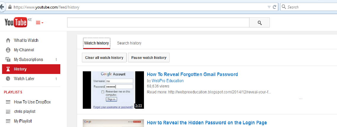 clear youtube history