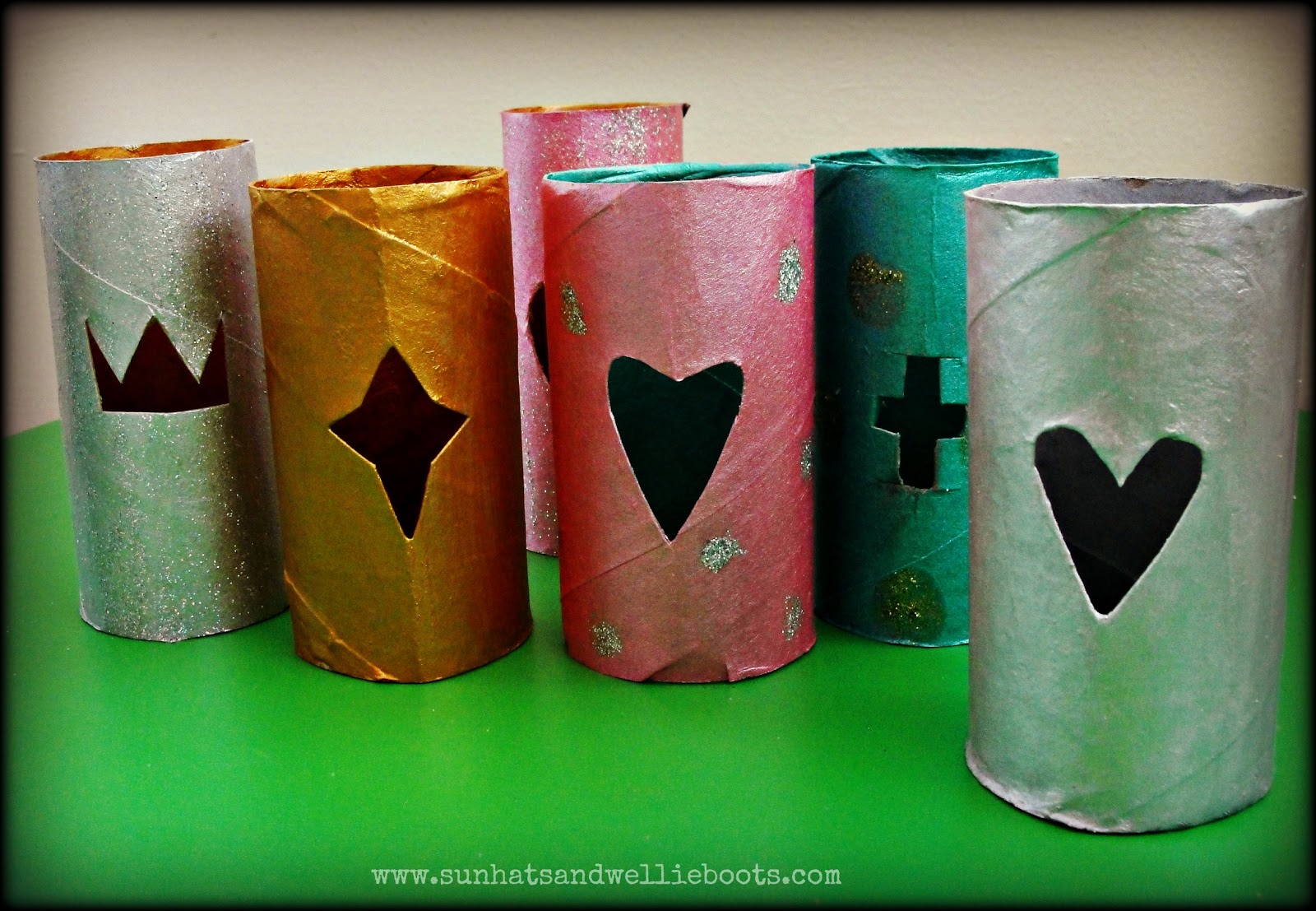 Sun Hats & Wellie Boots Glowing Advent Candles made from cardboard tubes