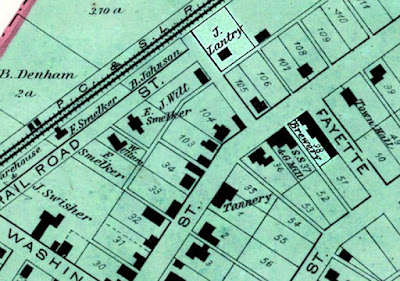 Detail of 1875 Darke County map shows John Lantry's brewery in New Madison, Ohio.