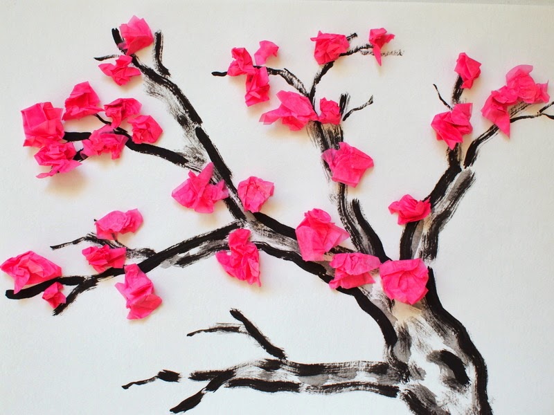 Cherry blossom Tissue paper tree craft