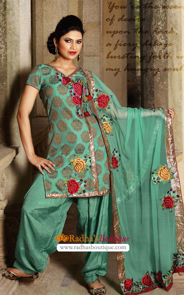 Green Color Pure Silk Radha's Boutique Jacquard Salwar Kameez Ladies