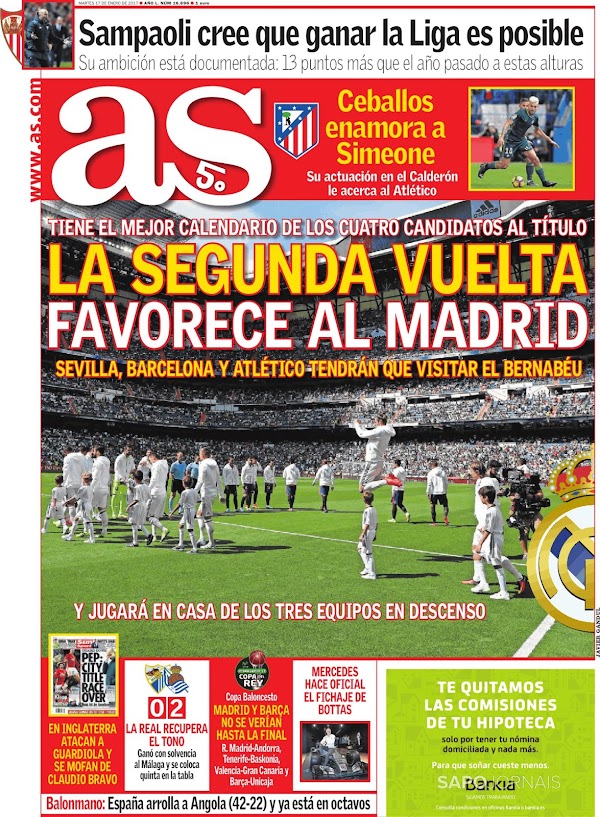 Real Madrid, AS: "La segunda vuelta favorece al Madrid"
