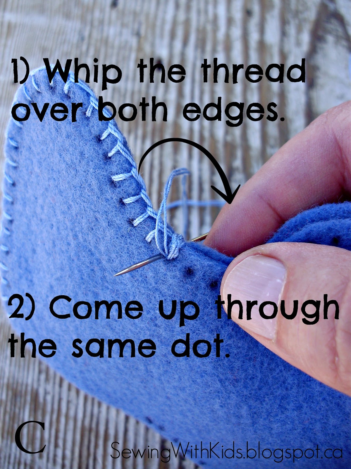 Sewing with Kids Howto Add New Thread to the Blanket Stitch, for Kids