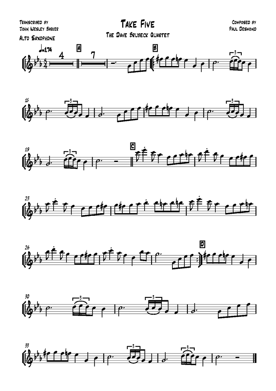 take five alto sax part