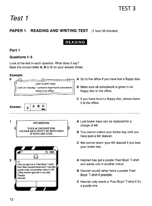 BENGLISH B1 READING TEST 3