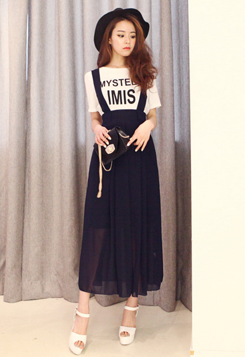 [Dabagirl] Sheer Maxi Skirt with Suspenders KSTYLICK Latest Korean