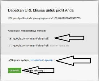 Konfirmasi Perubahan URL Profil Google+