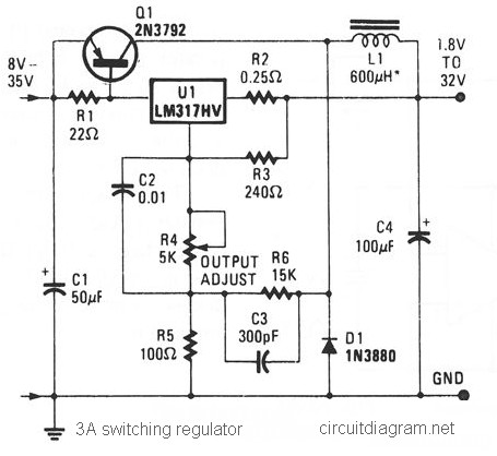 3A Switching Voltage Regulator |simple schematic diagram