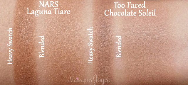NARS Laguna Tiare Bronzer Dupe Too Faced Chocolate Soleil Swatches