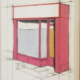 Technical drawing of a storefront window, the same one as is seen in the photographs above.