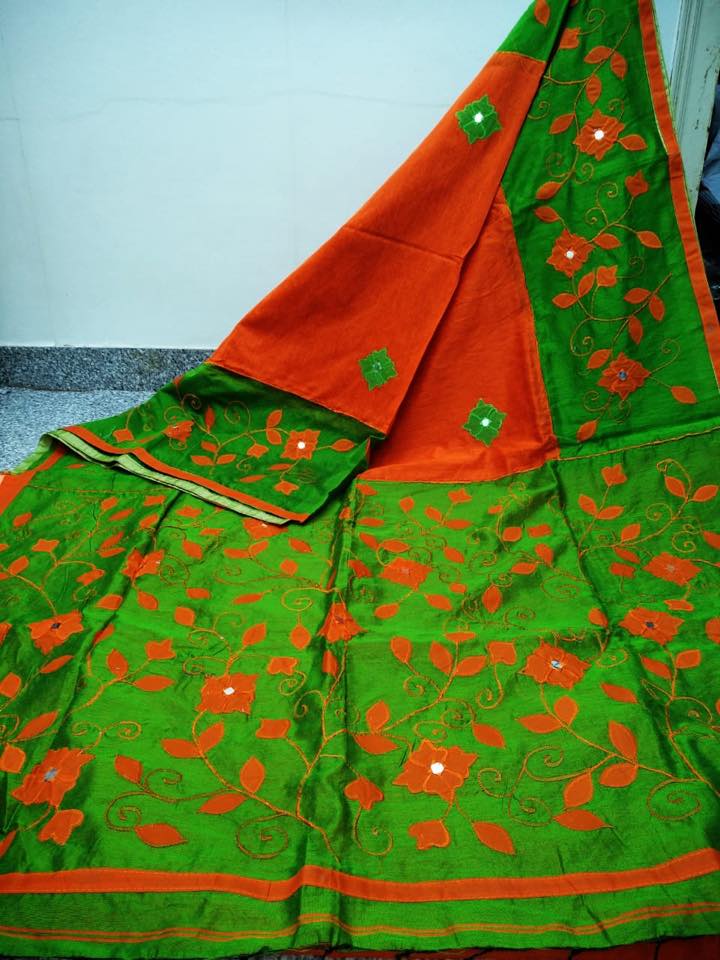 Latest Cotton Silk Saree With Applique Work