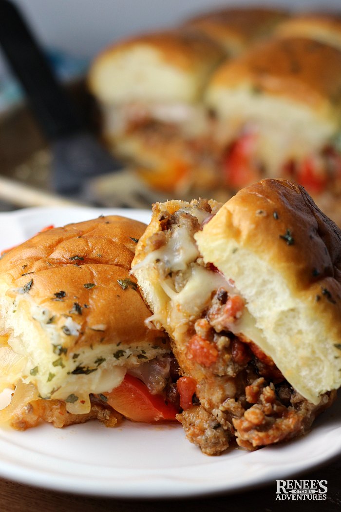 Sausage and Peppers Hawaiian Roll Sliders Renee's Kitchen Adventures