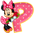 Alfabeto animado de Minnie Mouse con ramo de rosas P. 