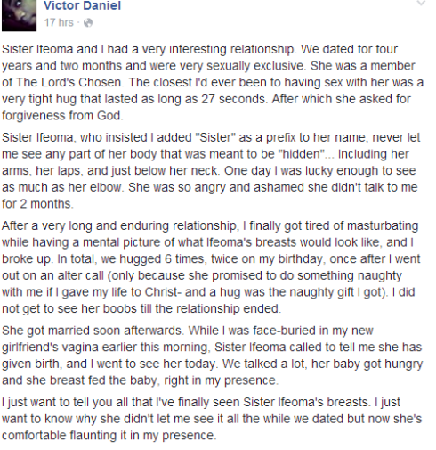 0 Man shares his interesting relationship experience with a female member of the Lords Chosen church