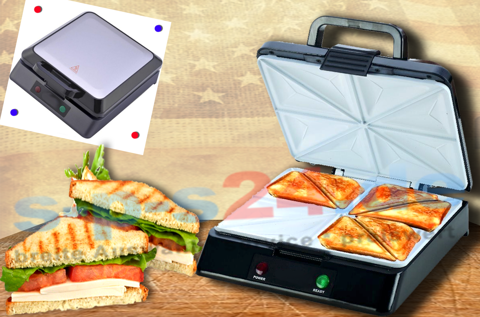 4er Sandwichmaker Sandwichtoaster Sandwich mit Keramikplatten 2000