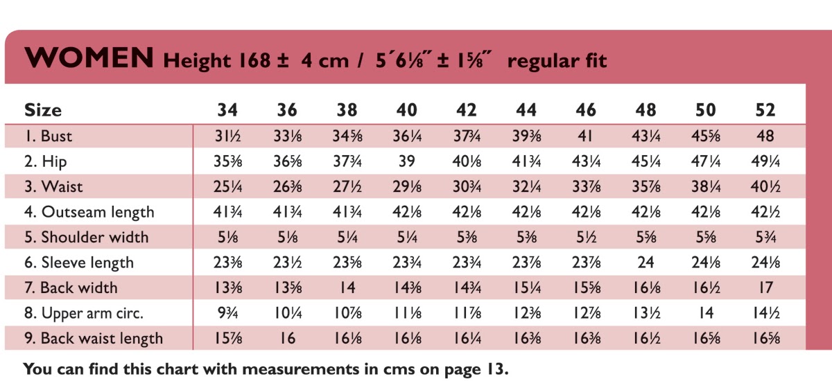 The OTTOBRE design® Blog: Women's size chart in inches