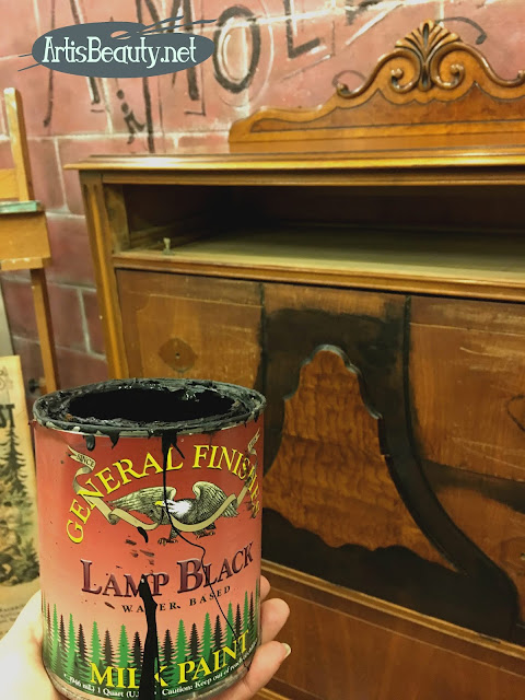 GENERAL FINISHES LAMP BLACK WATER BASED MILK PAINT DEPRESSION ERA DRESSER PAINTED MAKEOVER BEFORE AND AFTER