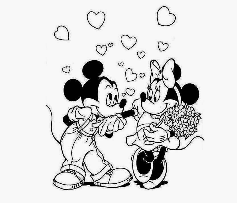 Disney Beautiful Lovely Couple Mickey Mouse And Minnie Mouse Coloring Drawing Free wallpaper