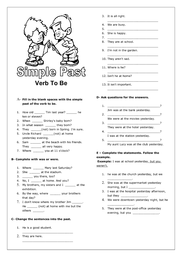Simple Past Of The Verb To Be Worksheets
