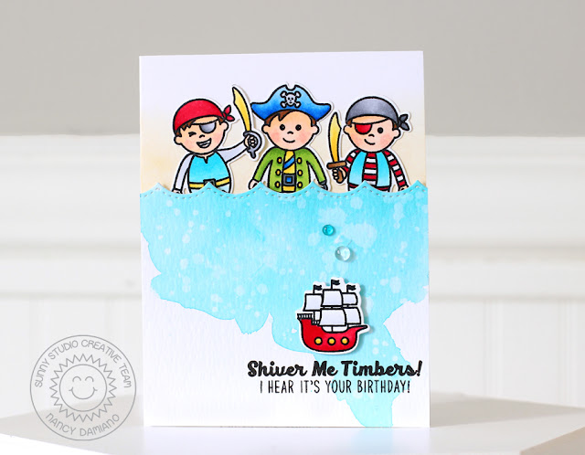 Sunny Studio Stamps: Pirate Pals Boy Themed Pirate Birthday Card by Nancy Damiano
