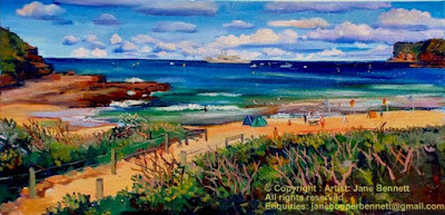 Plein air oil Painting of the Adelaide from North Avoca 2011 ''Strictly Business' from the 'Skillion' Terrigal  painted by industrial heritage Jane Bennett