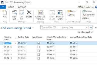 Dynamics NAV 2016 GST Accounting Period Setup Page