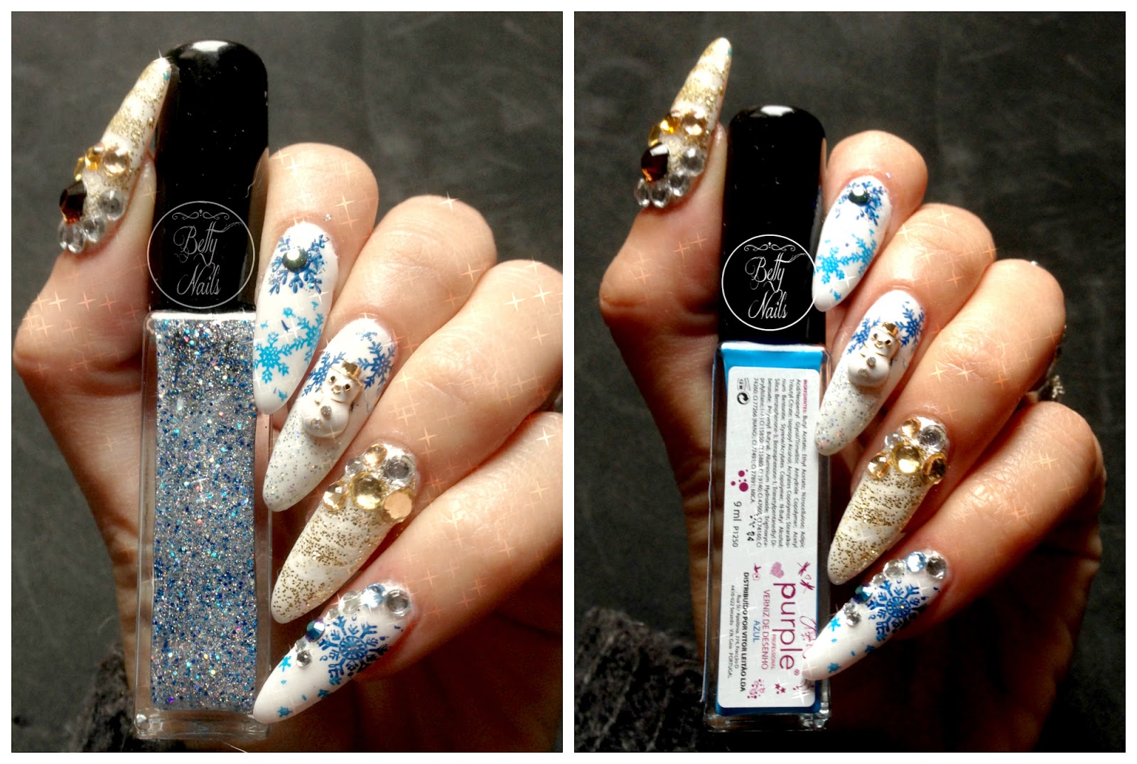 Betty Nails: BLING Christmas Nails - White Winter Frost with Snowman