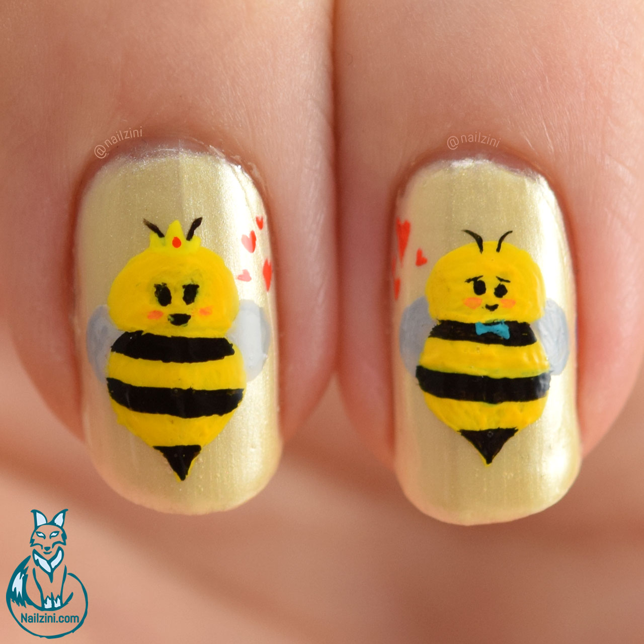 Valentine Bee Pun Nail Art Nailzini