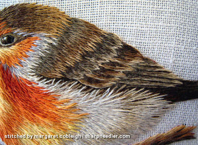 Thread painted robin: wing detail. (Robin by Trish Burr (Inspirations))