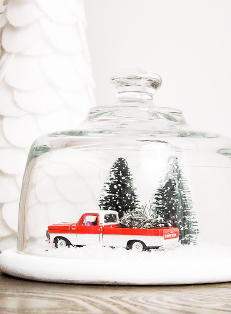 Goodwill cloche turned winter snow globe