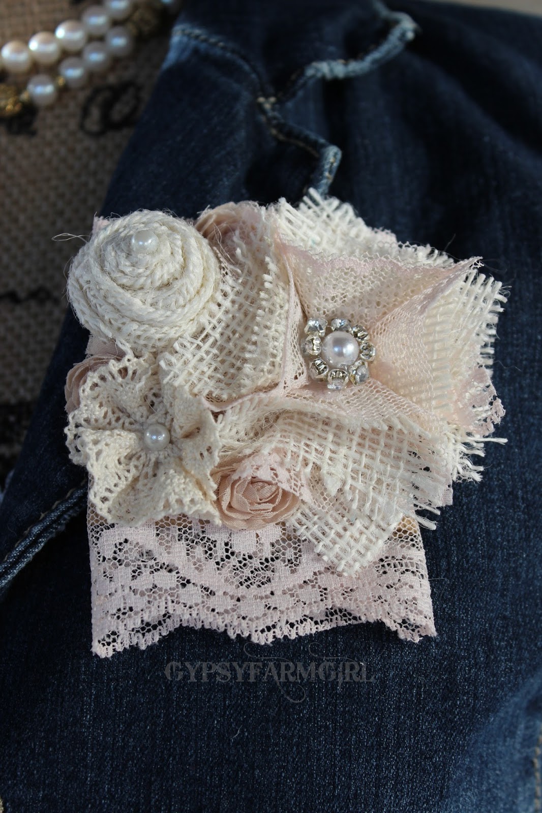 GypsyFarmGirl New Burlap and Lace Corsages / Boot Cuff / Sashes and