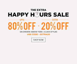 Jabong Extra Happy Hours Sale: Upto 80% Off + 20% Off on Order’s Above R1299 | 2 Lakh Styles