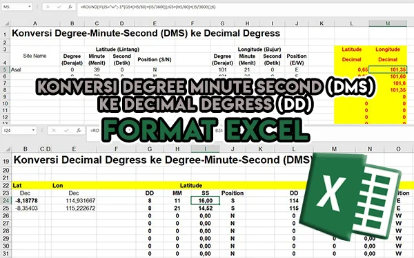 Cara Konversi Degree Minute Second (DMS) ke Decimal Degress (DD) - Sebaliknya format Excel