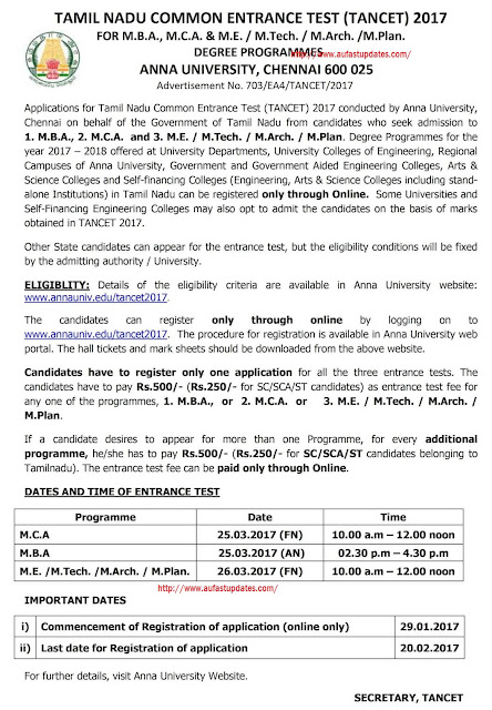TANCET 2017 Notification/Exam Dates/Application Form Apply Online Download TANCET 2017 Notification/Exam Dates/Application Form Apply Online Download